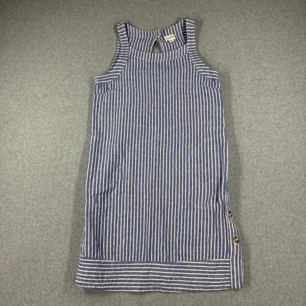 Forcynthia Dress Womens M Blue White Striped Linen Blend Sleeveless Shift Pocket
